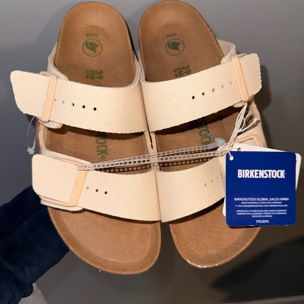 Birkenstock New w/o Box Arizona Rivet Logo Eggshell Textile Vegan Regular